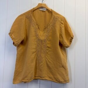 Mordenmiss Lagenlook Embroidered Linen Top Women Large Summer Scandi Boho Chic